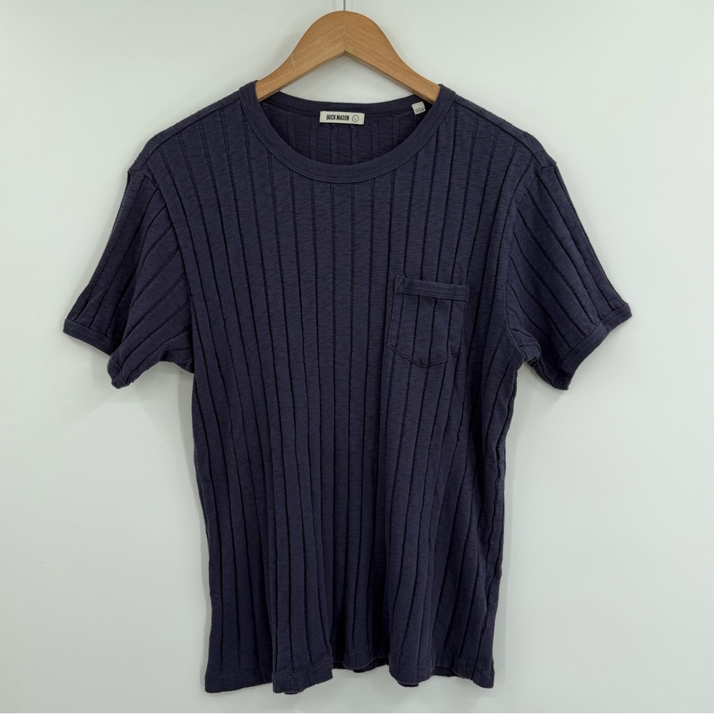 Buck Mason Dark Navy Ribbed Short Sleeve Tee with Chest Pocket